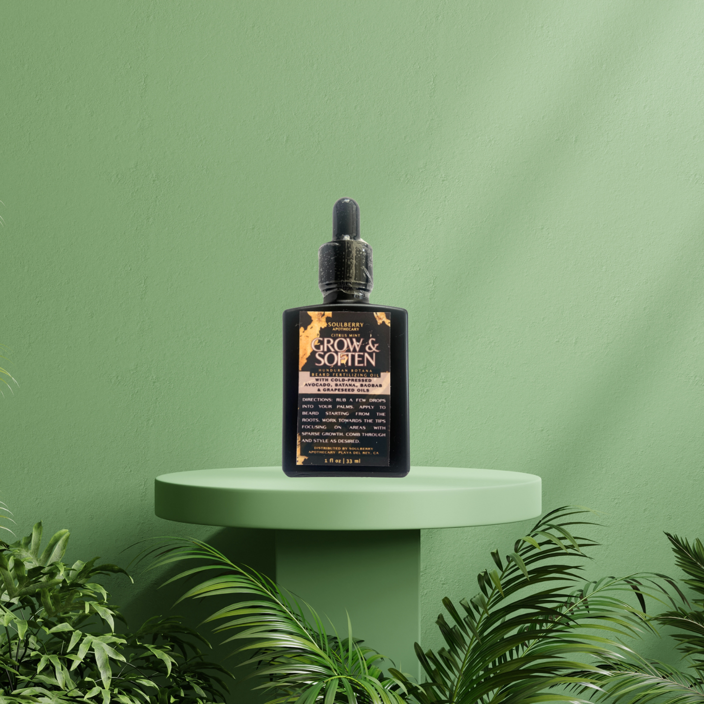 GROW & SOFTEN | Gently-Scented | Hunduran Batana Beard FERTILIZING Oil | with Cold-Pressed Avocado, Batana, Baobab, Grapeseed & Peppermint Oils