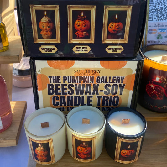 The Pumpkin Gallery Candle Trio | Beeswax-Soy Wooden Wick Candles - 3 Piece Set