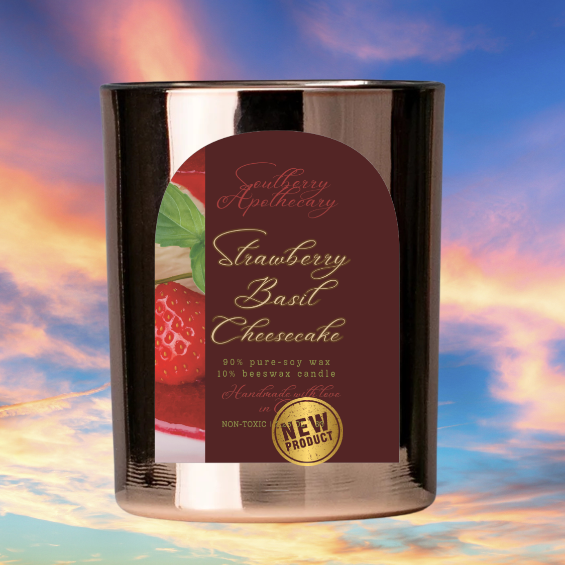 Strawberry Basil Cheesecake - Dessert Scented Candle | Beeswax-Soy