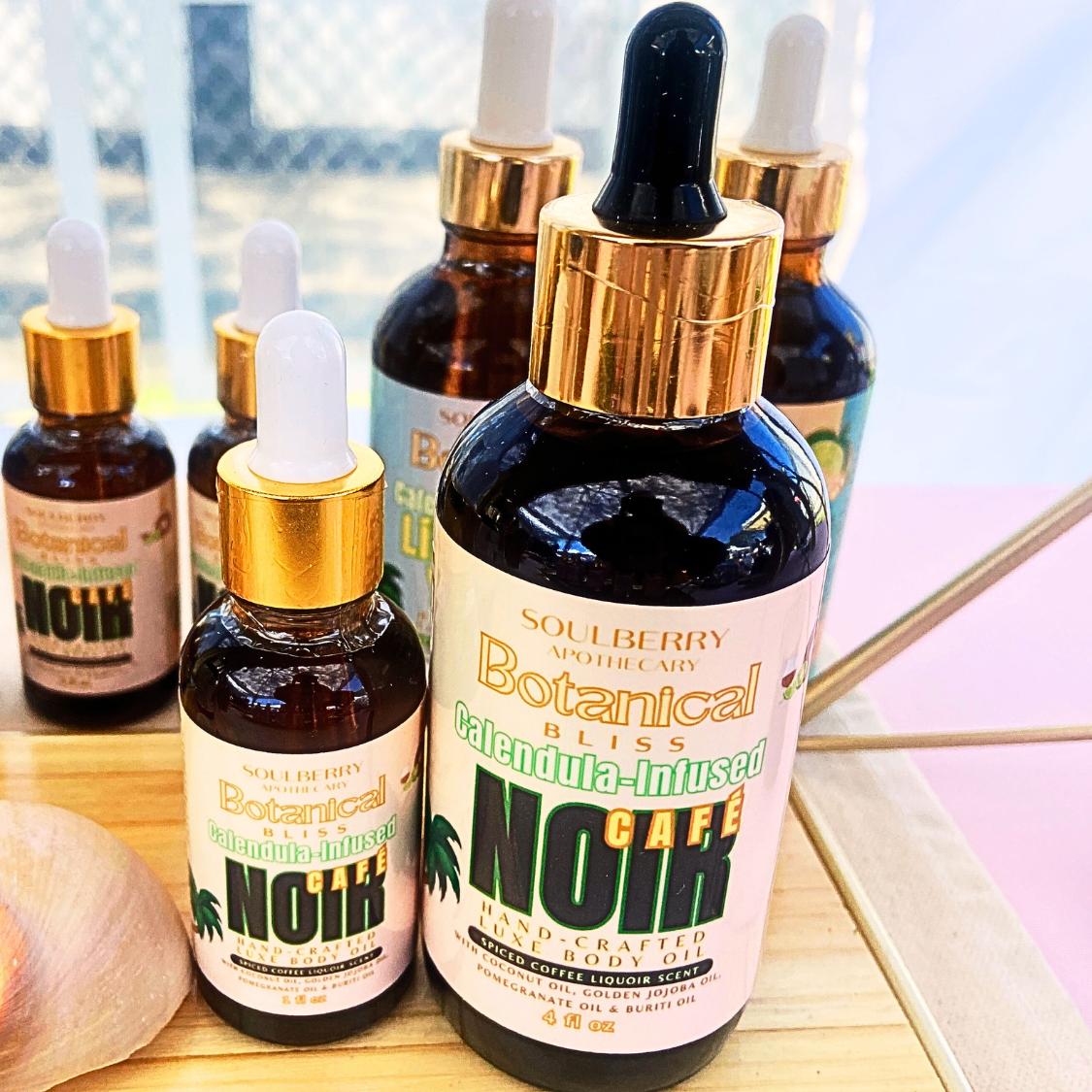 CAFÉ NOIR | BOTANICAL BLISS Luxe Body Oil CALENDULA-INFUSED | with Coconut Oil, Golden Jojoba Oil, Pomegranate OIl & Buriti Oil