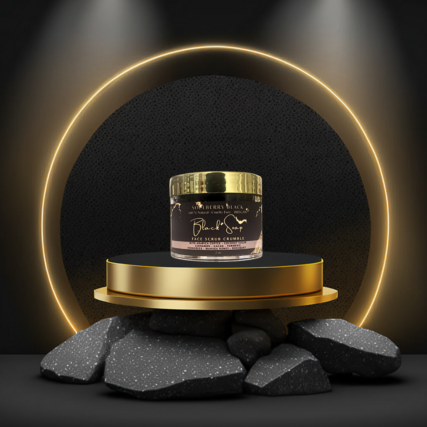 COMING BACK SOON...NEW FORMULATION SOULBERRY BLACK | AFRICAN BLACK SOAP Face Scrub Crumble | with Coconut Sugar, Fenugreek & Rosemary Oils
