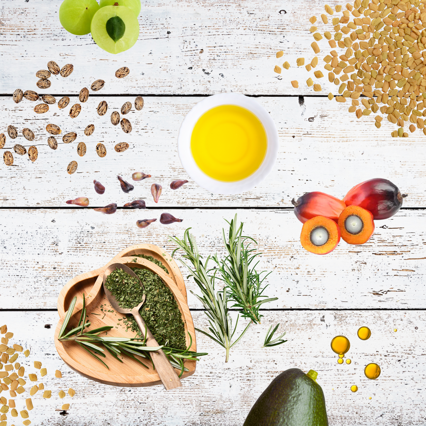 picture of raw ingredients of hair oil