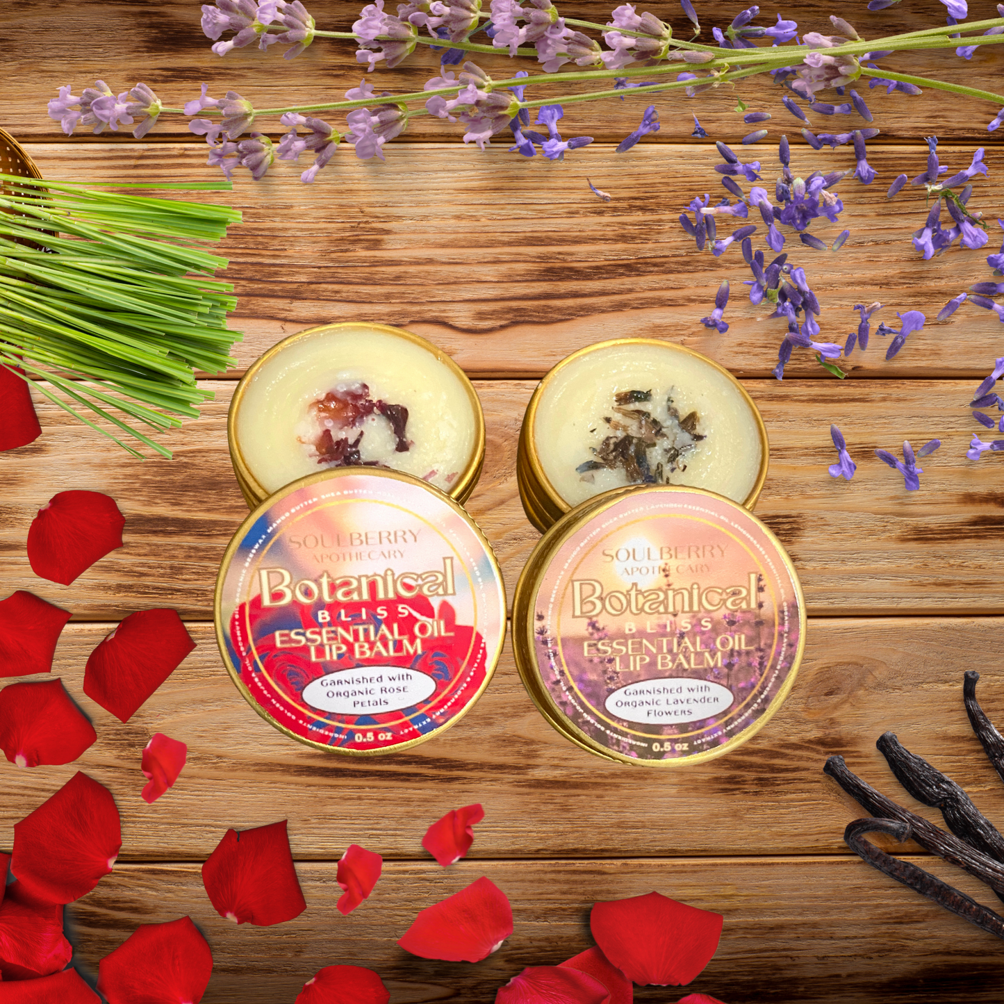 BOTANICAL BLISS Essential Oil Lip Balm | with Rose or Lavender Flowers