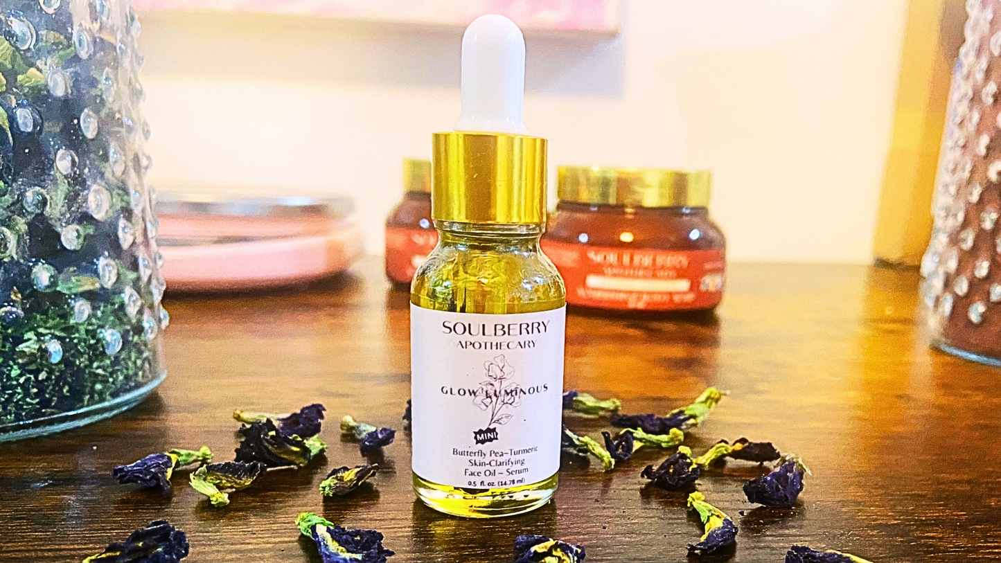 GLOW LUMINOUS | Botanical | SKIN-CLARIFYING Face Oil | w Hemp Seed, Neem, Pomegranate & Turmeric Oils + Butterfly-Pea Flowers