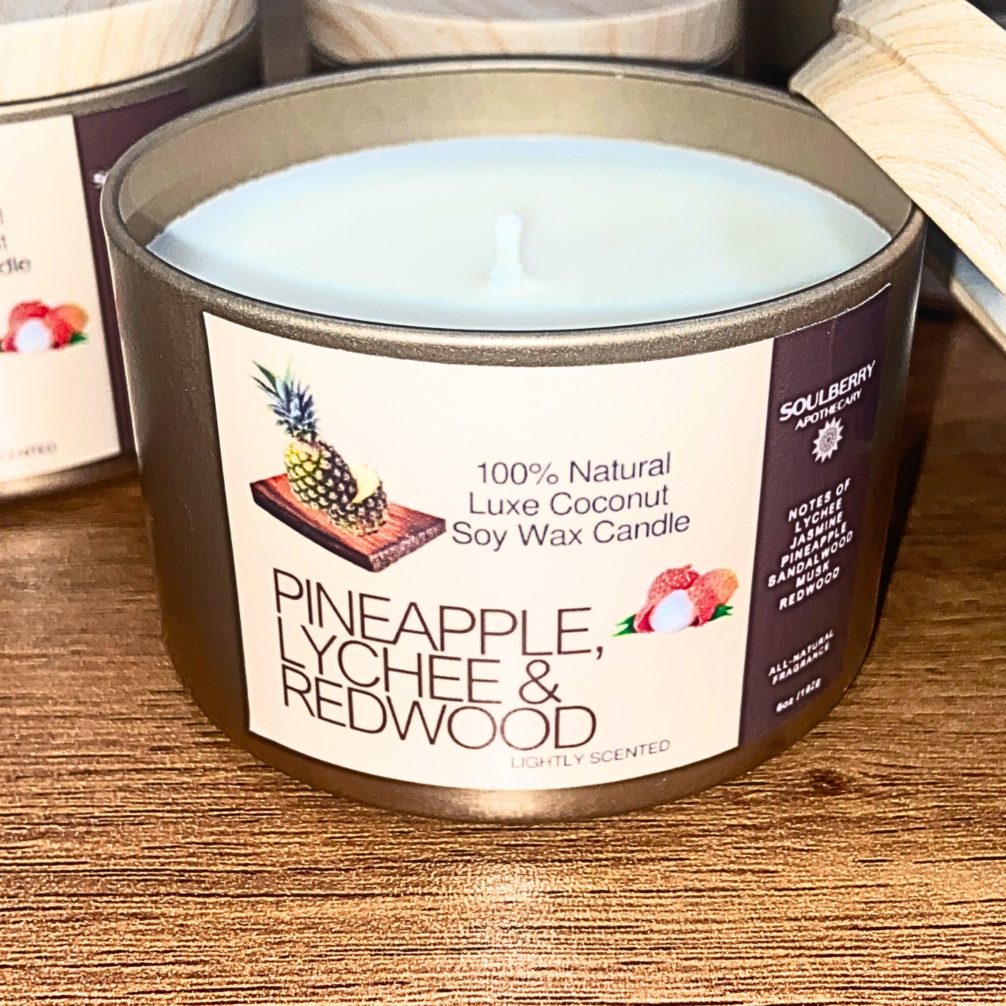 Natural LUXE Candle | Pineapple, Lychee & Redwood | Coconut-Soy Wax + All-Natural Fragrance | Vegan