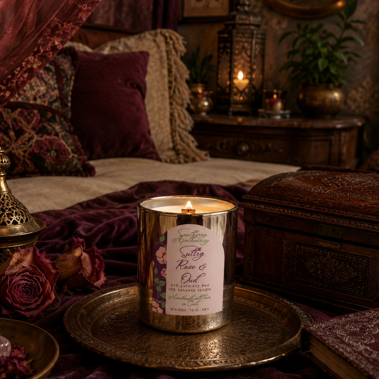 Sultry Rose & Oud | Non-Toxic Beeswax - Soy Wooden Wick Candle