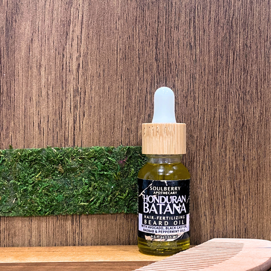 HONDURAN BATANA | BEARD FERTILIZING OIL | MINI SIZE | with Cold-Pressed Avocado, Batana, Baobab, Rosemary-Infused Black Castor, Grapeseed & Peppermint Oils - 0.5oz