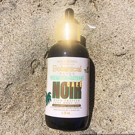 CAFÉ NOIR | BOTANICAL BLISS Luxe Body Oil  CALENDULA-INFUSED | with Coconut Oil, Golden Jojoba Oil, Pomegranate OIl & Buriti Oil