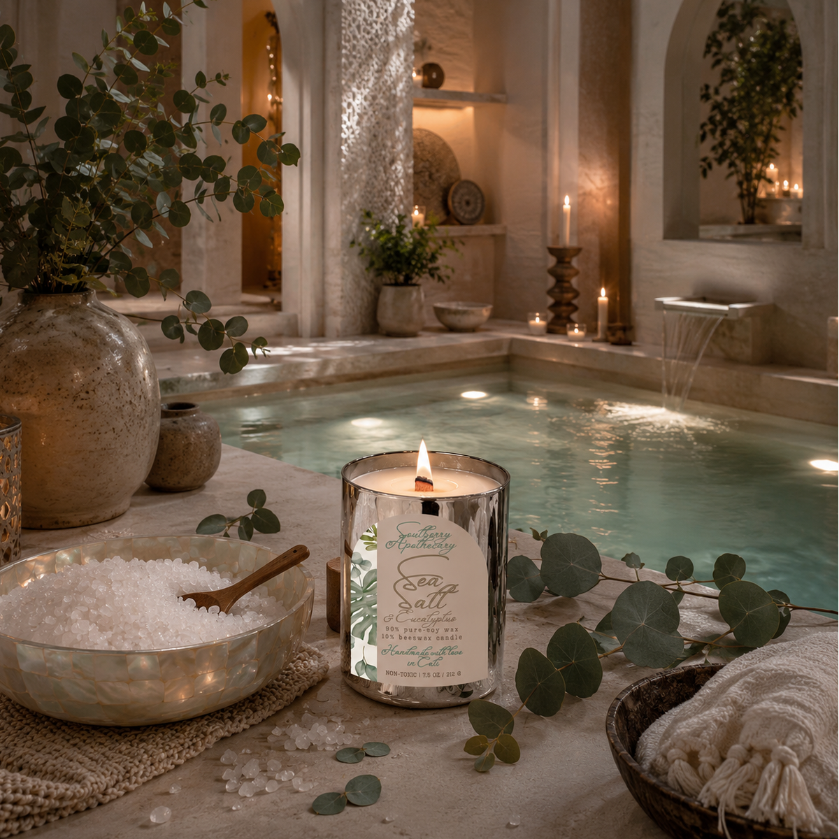 Sea Salt & Eucalyptus | Non-Toxic Beeswax - Soy Wooden Wick Candle