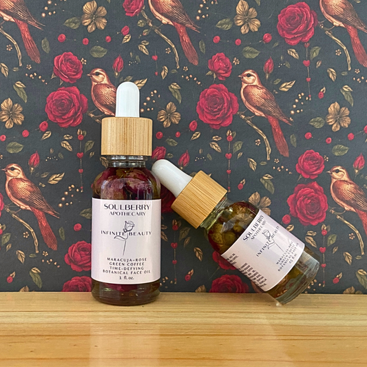 INFINITE BEAUTY | TIME-DEFYING Collagen Promoting Face Oil | with Roses + Maracuja, Jojoba, Green Coffee & Fenugreek Oils